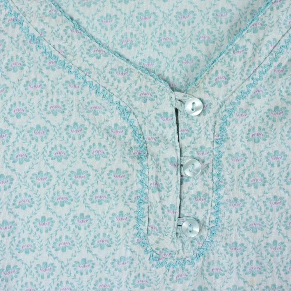 Secret Treasures Womens Sleepwear 3X Aqua Spa Floral Print Henley Top‎